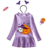 Halloween Toddler Girl 2PCS Cosplay Ghost With Pumpkin Long Sleeve Tutu Dresses with Headband Dress Up