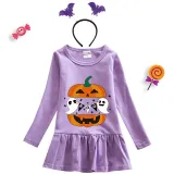 Halloween Toddler Girl 2PCS Cosplay Boo Pumpkin Two Ghosts Long Sleeve Tutu Dresses with Headband Dress Up
