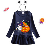 Halloween Toddler Girl 2PCS Cosplay Ghost With Pumpkin Long Sleeve Tutu Dresses with Headband Dress Up