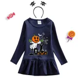 Halloween Toddler Girl 2PCS Cosplay Tomb Pumpkin Long Sleeve Tutu Dresses with Headband Dress Up