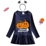 Halloween Toddler Girl 2PCS Cosplay Pumpkins Spider Web Long Sleeve Tutu Dresses with Headband Dress Up