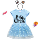 Halloween Toddler Girl 2PCS Cosplay Boo Crew Spider Web Short Sleeve Tutu Dresses with Headband Dress Up