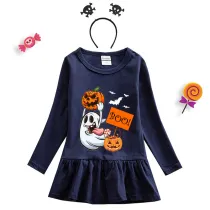Halloween Toddler Girl 2PCS Cosplay Pumpkins Ghost Long Sleeve Tutu Dresses with Headband Dress Up