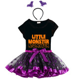 Halloween Toddler Girl 3PCS Cosplay Little Monster T-shirt Tutu Dresses Sets with Headband Dress Up