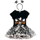 Halloween Toddler Girl 3PCS Cosplay Three Ghosts T-shirt Tutu Dresses Sets with Headband Dress Up