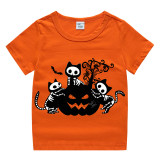 Halloween Toddler Girl 3PCS Cosplay Three Cats With Pumpkin T-shirt Tutu Dresses Sets with Headband Dress Up