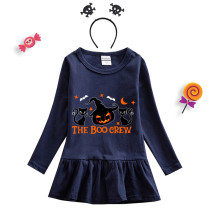 Halloween Toddler Girl 2PCS Cosplay Boo Crew Cats Pumpkin Long Sleeve Tutu Dresses with Headband Dress Up