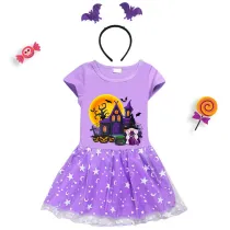 Halloween Toddler Girl 2PCS Cosplay The Castle And Witch Short Sleeve Tutu Dresses with Headband Dress Up