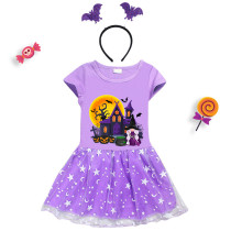 Halloween Toddler Girl 2PCS Cosplay The Castle And Witch Short Sleeve Tutu Dresses with Headband Dress Up