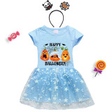Halloween Toddler Girl 2PCS Cosplay Mummy Pumpkin Short Sleeve Tutu Dresses with Headband Dress Up