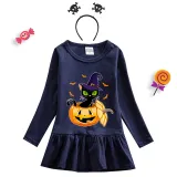 Halloween Toddler Girl 2PCS Cosplay Cat And Pumpkin Long Sleeve Tutu Dresses with Headband Dress Up