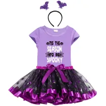 Halloween Toddler Girl 3PCS Cosplay This The Season To Be Spooky T-shirt Tutu Dresses Sets with Headband Dress Up