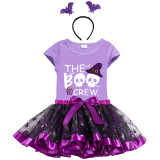 Halloween Toddler Girl 3PCS Cosplay The Boo Crew Skulls T-shirt Tutu Dresses Sets with Headband Dress Up