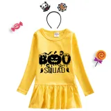 Halloween Toddler Girl 2PCS Cosplay Boo Squad Pumpkins Long Sleeve Tutu Dresses with Headband Dress Up