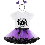 Halloween Toddler Girl 3PCS Cosplay The Boo Crew T-shirt Tutu Dresses Sets with Headband Dress Up