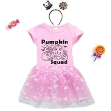 Halloween Toddler Girl 2PCS Cosplay Pumpkin Squad Short Sleeve Tutu Dresses with Headband Dress Up