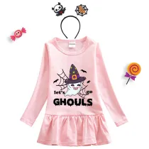 Halloween Toddler Girl 2PCS Cosplay Let's Go Ghouls Ghost Long Sleeve Tutu Dresses with Headband Dress Up