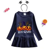 Halloween Toddler Girl 2PCS Cosplay Boo Squad Witch Hat Pumpkins Long Sleeve Tutu Dresses with Headband Dress Up