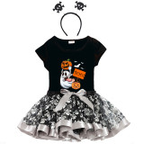 Halloween Toddler Girl 3PCS Cosplay Pumpkins Ghost T-shirt Tutu Dresses Sets with Headband Dress Up
