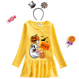 Halloween Toddler Girl 2PCS Cosplay Pumpkins Ghost Long Sleeve Tutu Dresses with Headband Dress Up