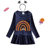 Halloween Toddler Girl 2PCS Cosplay Semi-circle Skull Long Sleeve Tutu Dresses with Headband Dress Up