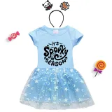 Halloween Toddler Girl 2PCS Cosplay It's Spooky Season Short Sleeve Tutu Dresses with Headband Dress Up