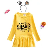 Halloween Toddler Girl 2PCS Cosplay Let's Go Ghouls Long Sleeve Tutu Dresses with Headband Dress Up
