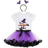 Halloween Toddler Girl 3PCS Cosplay Witch Hat Boots T-shirt Tutu Dresses Sets with Headband Dress Up
