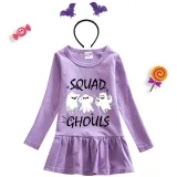 Halloween Toddler Girl 2PCS Cosplay Squad Ghouls T-shirt Long Sleeve Tutu Dresses with Headband Dress Up