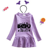 Halloween Toddler Girl 2PCS Cosplay Boo Squad Pumpkins Long Sleeve Tutu Dresses with Headband Dress Up
