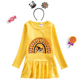 Halloween Toddler Girl 2PCS Cosplay Semi-circle Skull Long Sleeve Tutu Dresses with Headband Dress Up