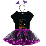 Halloween Toddler Girl 3PCS Cosplay Witch Cat Tree T-shirt Tutu Dresses Sets with Headband Dress Up