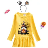 Halloween Toddler Girl 2PCS Cosplay Gnomies With Pumpkin Long Sleeve Tutu Dresses with Headband Dress Up