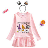 Halloween Toddler Girl 2PCS Cosplay Three Gnomies Trick Or Treat Long Sleeve Tutu Dresses with Headband Dress Up