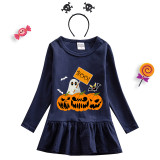 Halloween Toddler Girl 2PCS Cosplay Pumpkins Ghost Boo Long Sleeve Tutu Dresses with Headband Dress Up