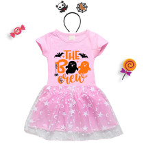 Halloween Toddler Girl 2PCS Cosplay The Boo Crew Ghosts Short Sleeve Tutu Dresses with Headband Dress Up