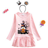 Halloween Toddler Girl 2PCS Cosplay Gnomies With Pumpkin Long Sleeve Tutu Dresses with Headband Dress Up