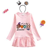Halloween Toddler Girl 2PCS Cosplay It's Spooky Season Word Art Long Sleeve Tutu Dresses with Headband Dress Up