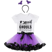 Halloween Toddler Girl 3PCS Cosplay Squad Ghouls T-shirt Tutu Dresses Sets with Headband Dress Up