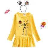 Halloween Toddler Girl 2PCS Cosplay Skeleton Pumpkin Long Sleeve Tutu Dresses with Headband Dress Up