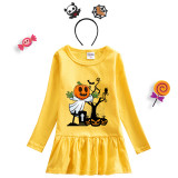 Halloween Toddler Girl 2PCS Cosplay Tomb Pumpkin Long Sleeve Tutu Dresses with Headband Dress Up
