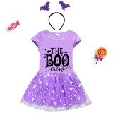 Halloween Toddler Girl 2PCS Cosplay The Boo Crew Short Sleeve Tutu Dresses with Headband Dress Up