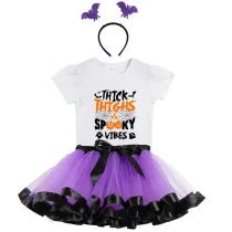 Halloween Toddler Girl 3PCS Cosplay Thick Thighs And Spooky Vibes T-shirt Tutu Dresses Sets with Headband Dress Up