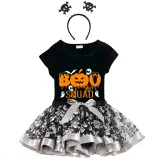 Halloween Toddler Girl 3PCS Cosplay Boo Squad Pumpkins T-shirt Tutu Dresses Sets with Headband Dress Up