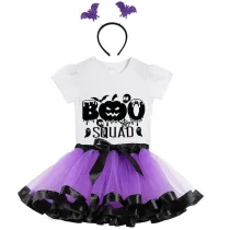 Halloween Toddler Girl 3PCS Cosplay Boo Squad Pumpkins T-shirt Tutu Dresses Sets with Headband Dress Up
