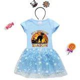 Halloween Toddler Girl 2PCS Cosplay It's Spooky Season Cat Short Sleeve Tutu Dresses with Headband Dress Up