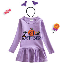 Halloween Toddler Girl 2PCS Cosplay October 31 Pumpkin Long Sleeve Tutu Dresses with Headband Dress Up