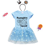 Halloween Toddler Girl 2PCS Cosplay Pumpkin Squad Short Sleeve Tutu Dresses with Headband Dress Up