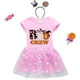 Halloween Toddler Girl 2PCS Cosplay The Boo Crew Bats Short Sleeve Tutu Dresses with Headband Dress Up