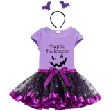 Halloween Toddler Girl 3PCS Cosplay Pumpkin Ghost Face T-shirt Tutu Dresses Sets with Headband Dress Up